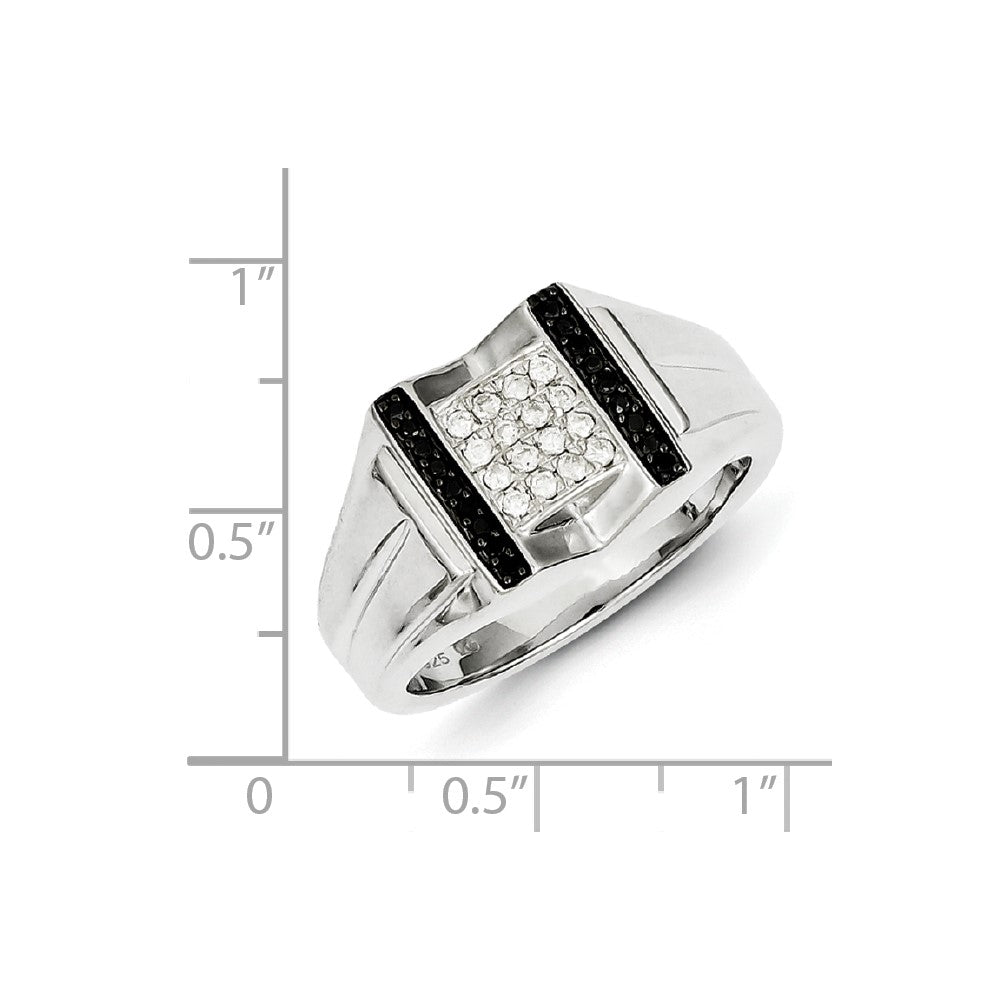 Sterling Silver Rhodium Plated Black and White Diamond Men's Ring