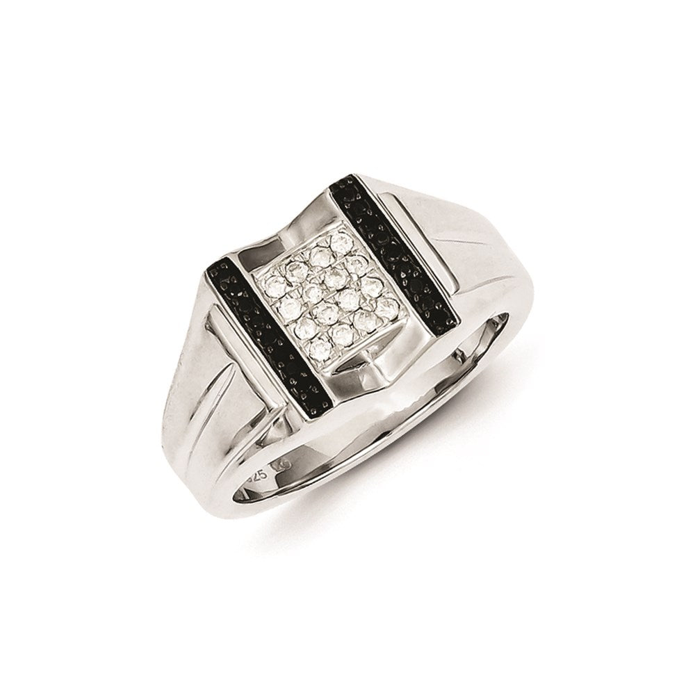 Sterling Silver Rhodium Plated Black and White Diamond Men's Ring