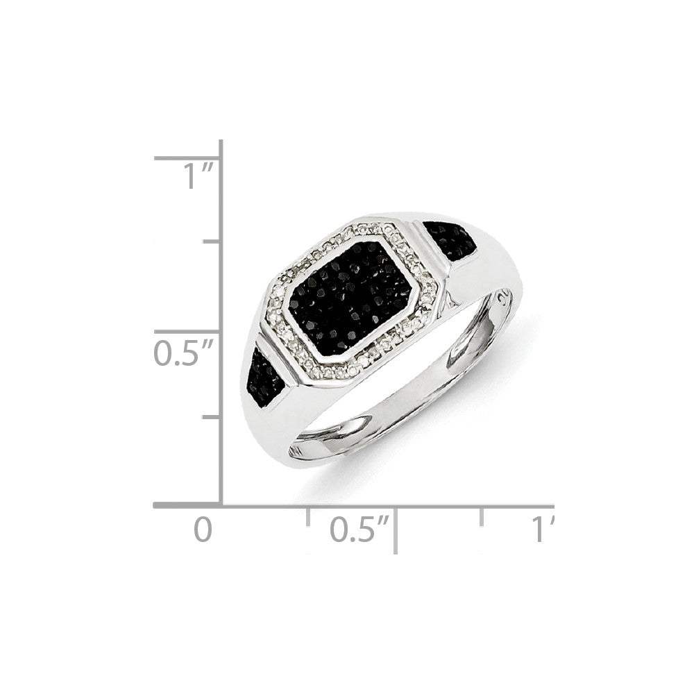 Sterling Silver Rhodium Plated Black and White Diamond Men's Ring