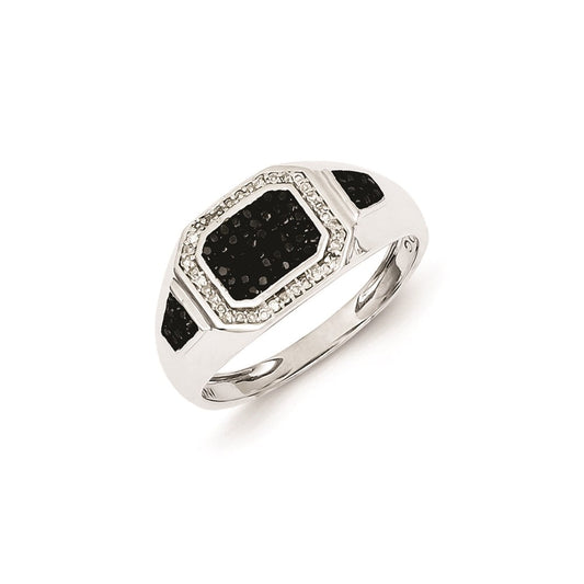 Sterling Silver Rhodium Plated Black and White Diamond Men's Ring