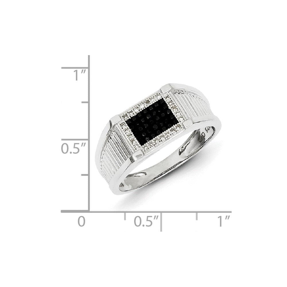 Sterling Silver Rhodium Plated Black and White Diamond Men's Ring