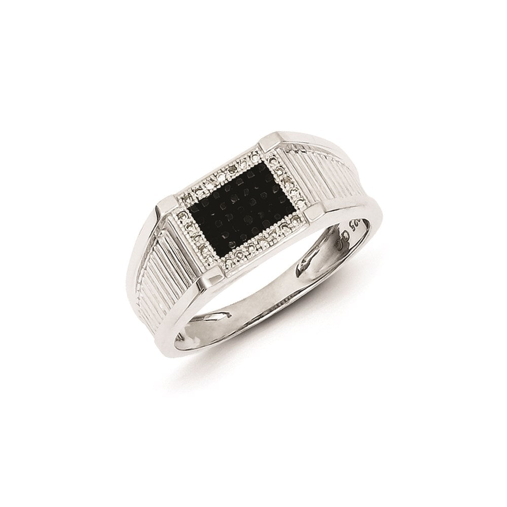 Sterling Silver Rhodium Plated Black and White Diamond Men's Ring