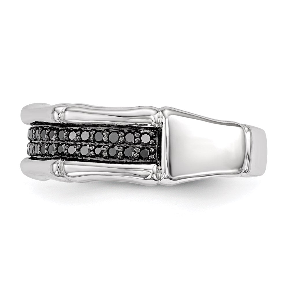 White Night Sterling Silver Rhodium-plated Black Diamond Men's Ring