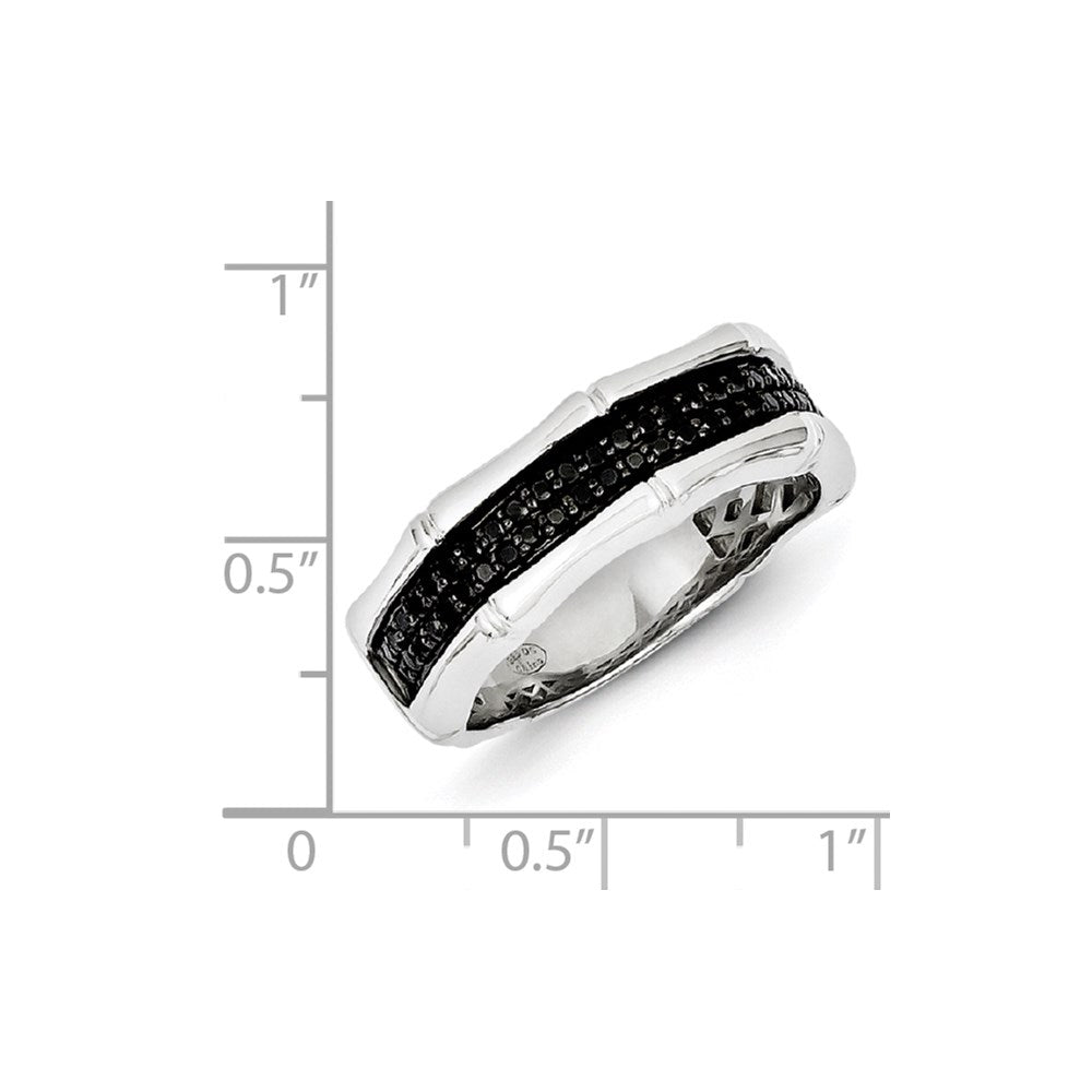 White Night Sterling Silver Rhodium-plated Black Diamond Men's Ring