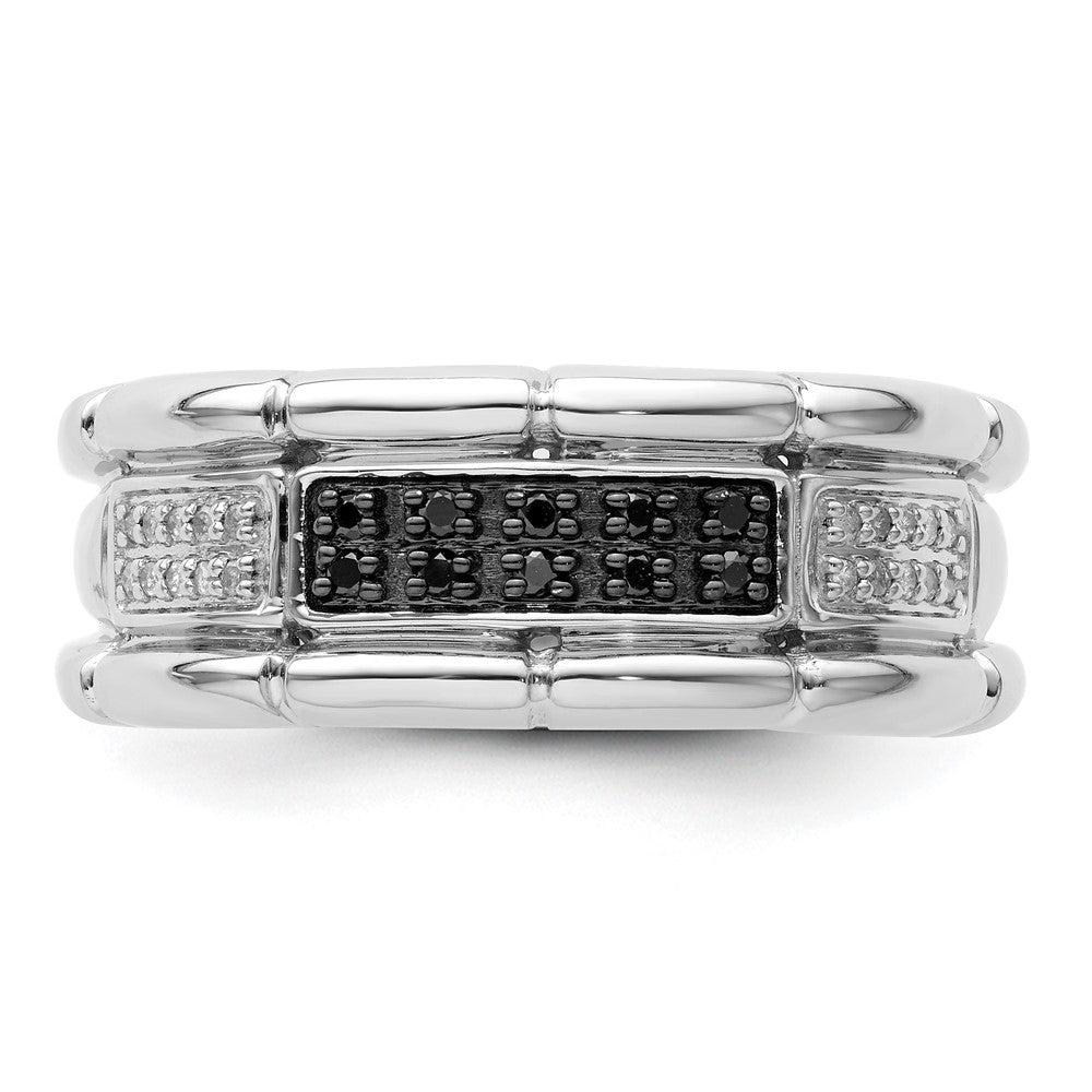 White Night Sterling Silver Rhodium-plated White and Black Diamond Men's Ring