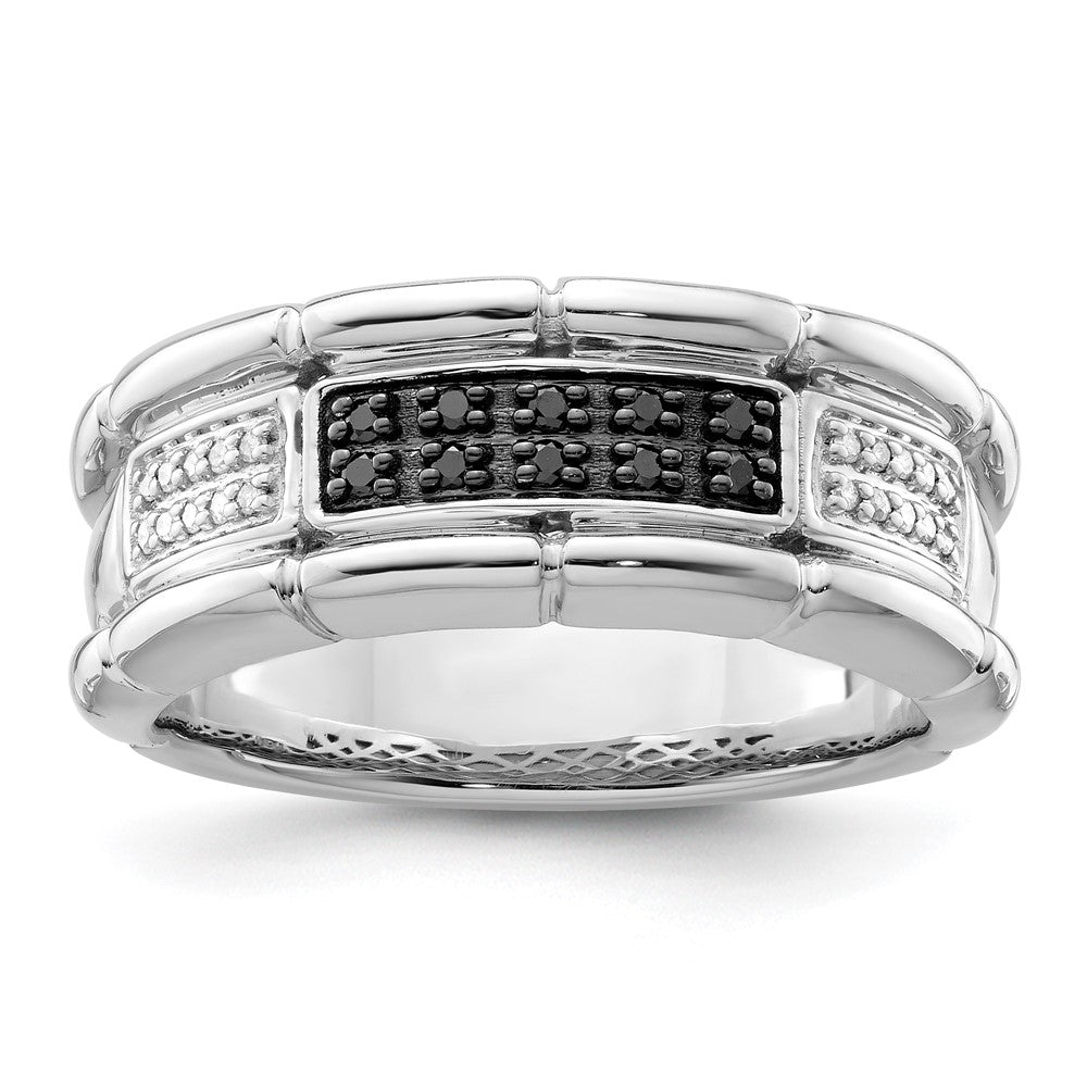 White Night Sterling Silver Rhodium-plated White and Black Diamond Men's Ring