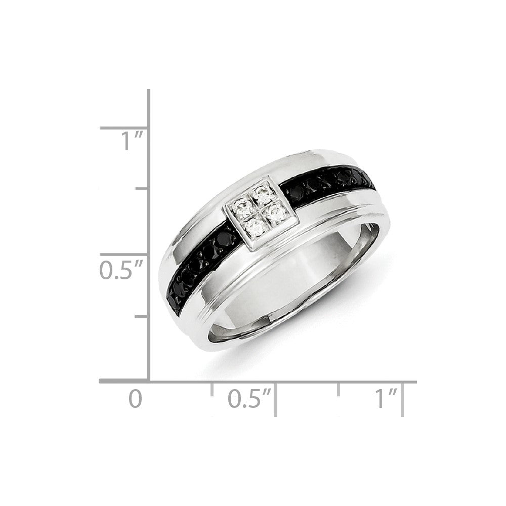 Sterling Silver White u0026 Black Diamond Square Men's Ring