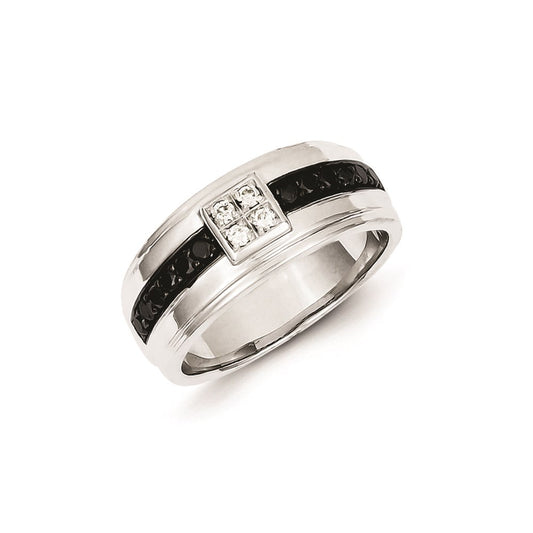 Sterling Silver White u0026 Black Diamond Square Men's Ring