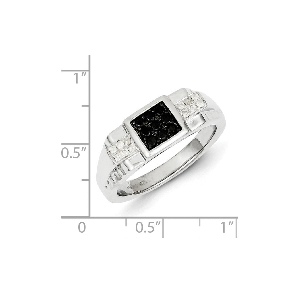 Sterling Silver Rhodium Plated Black and White Diamond Men's Ring