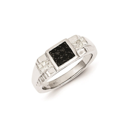 Sterling Silver Rhodium Plated Black and White Diamond Men's Ring