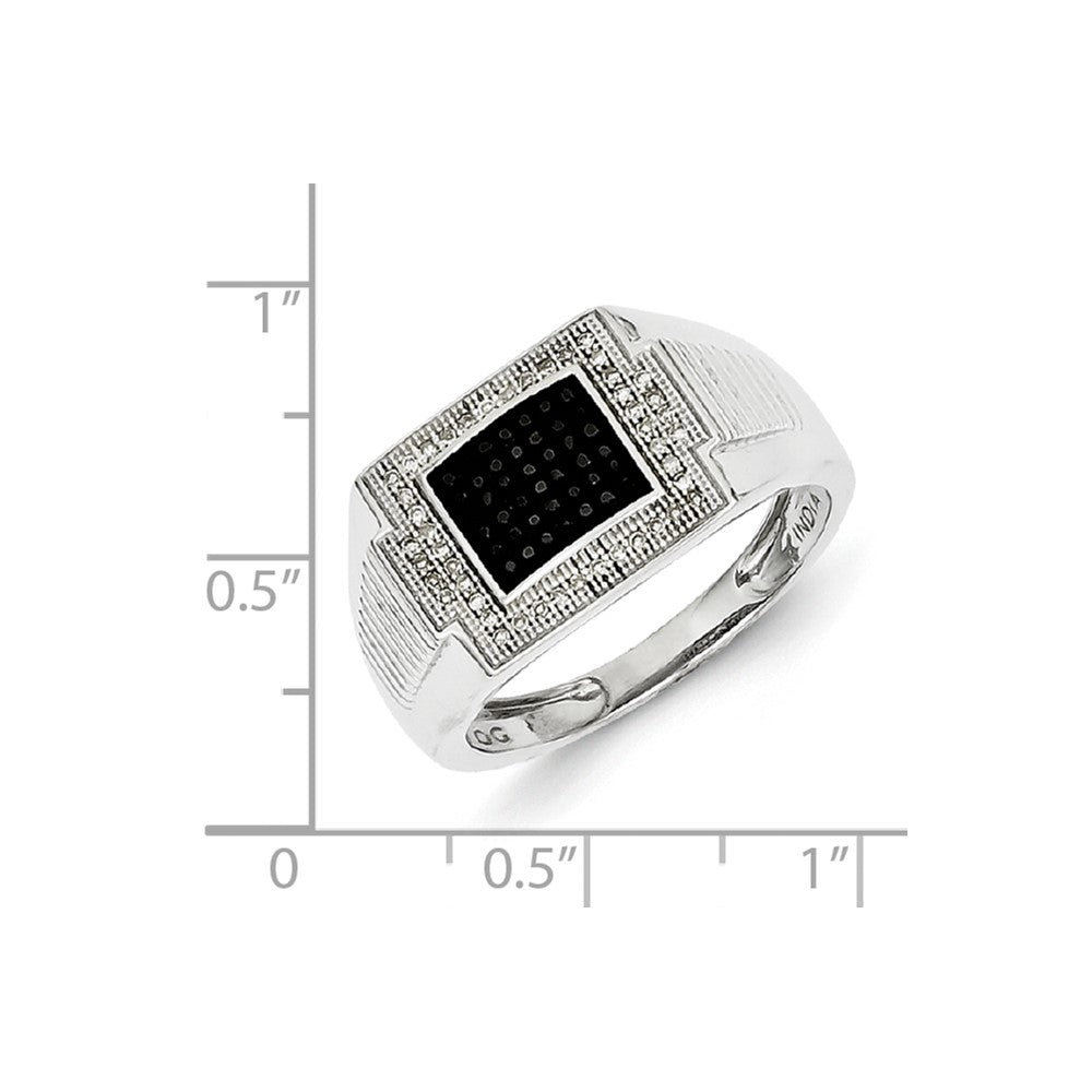 Sterling Silver Rhodium Plated Black and White Diamond Men's Ring