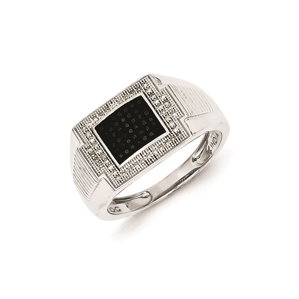 Sterling Silver Rhodium Plated Black and White Diamond Men's Ring