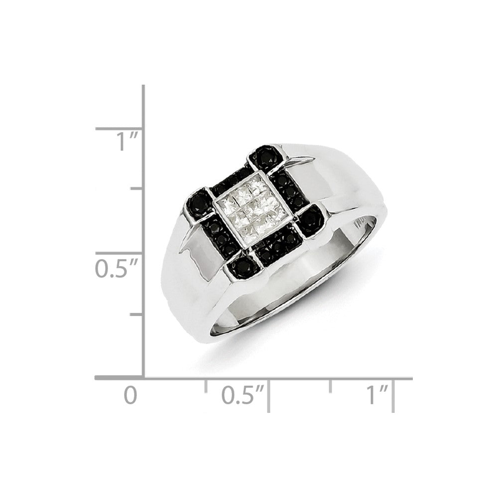 Sterling Silver Rhodium Plated Black and White Diamond Men's Ring