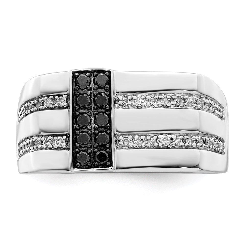 White Night Sterling Silver Rhodium-plated Black and White Diamond Men's Ring