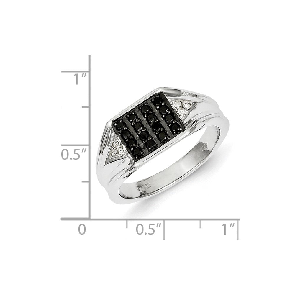 Sterling Silver Rhodium Plated Black and White Diamond Men's Ring