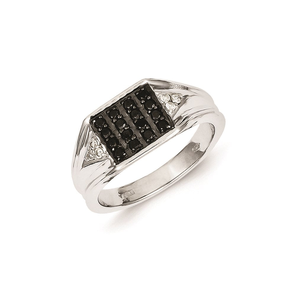 Sterling Silver Rhodium Plated Black and White Diamond Men's Ring