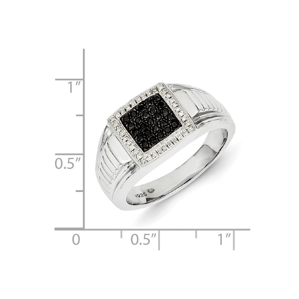 Sterling Silver Rhodium Plated Black and White Diamond Men's Ring