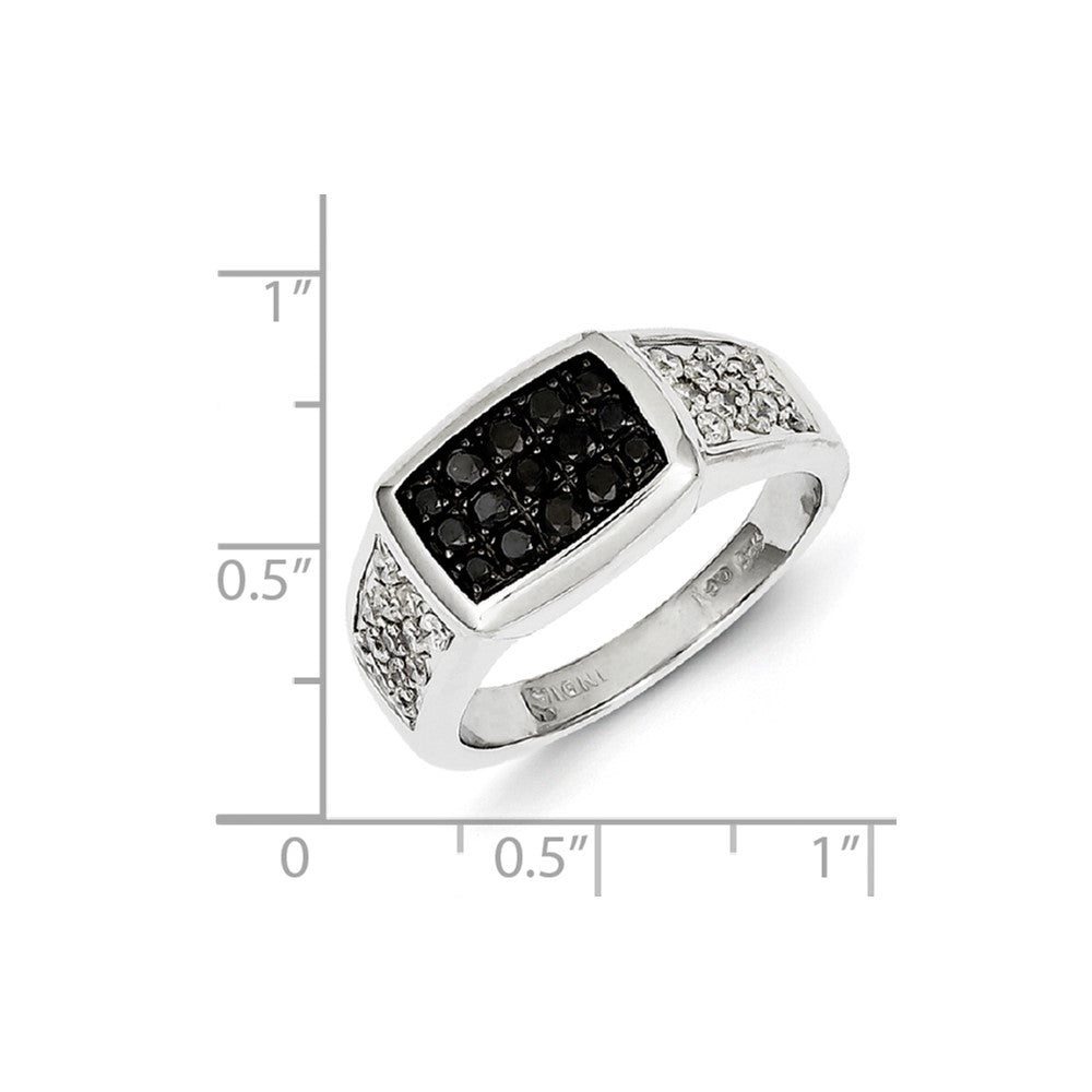 Sterling Silver Rhodium Plated Black and White Diamond Men's Ring