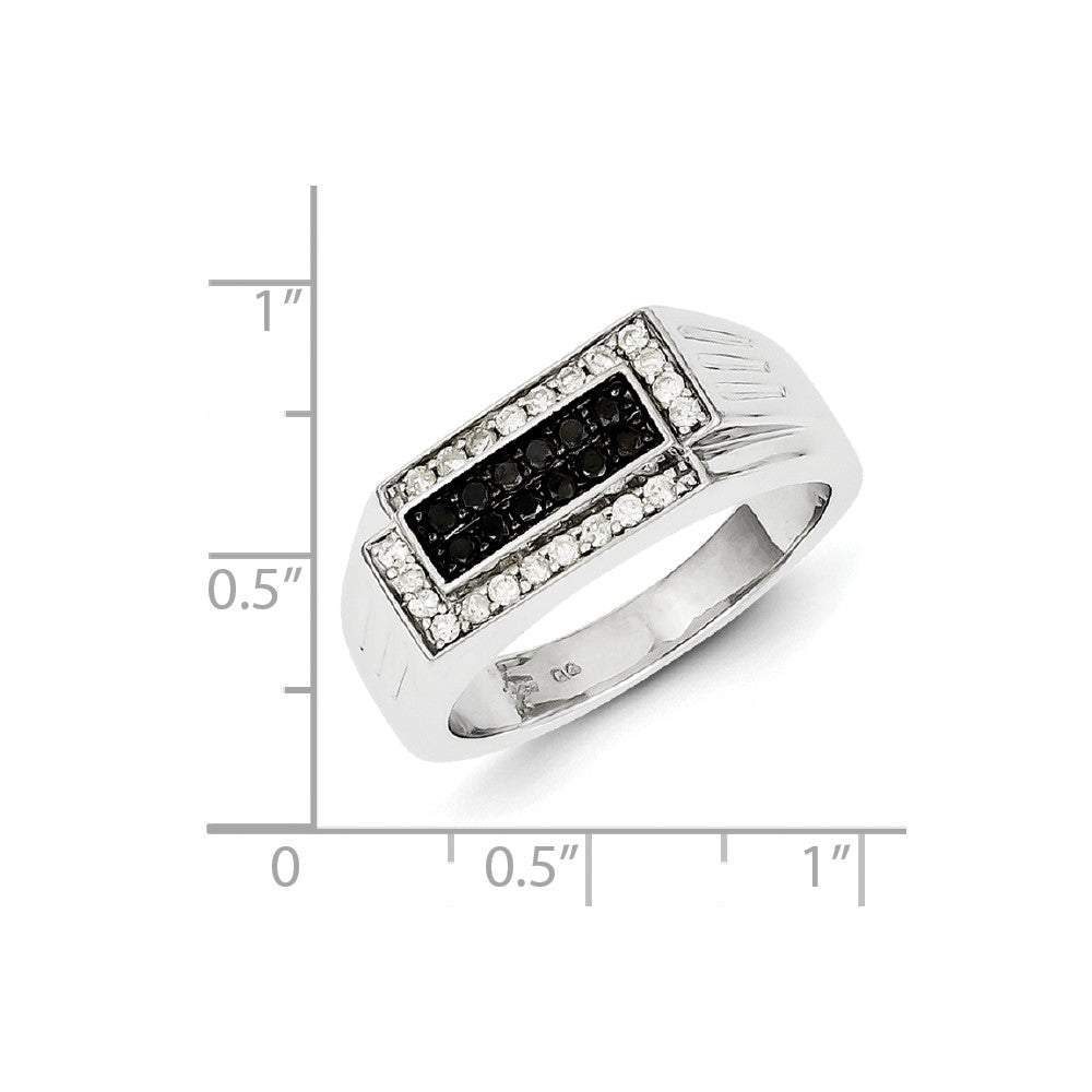 Sterling Silver Rhodium Plated Black and White Diamond Men's Ring