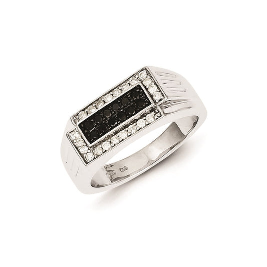 Sterling Silver Rhodium Plated Black and White Diamond Men's Ring