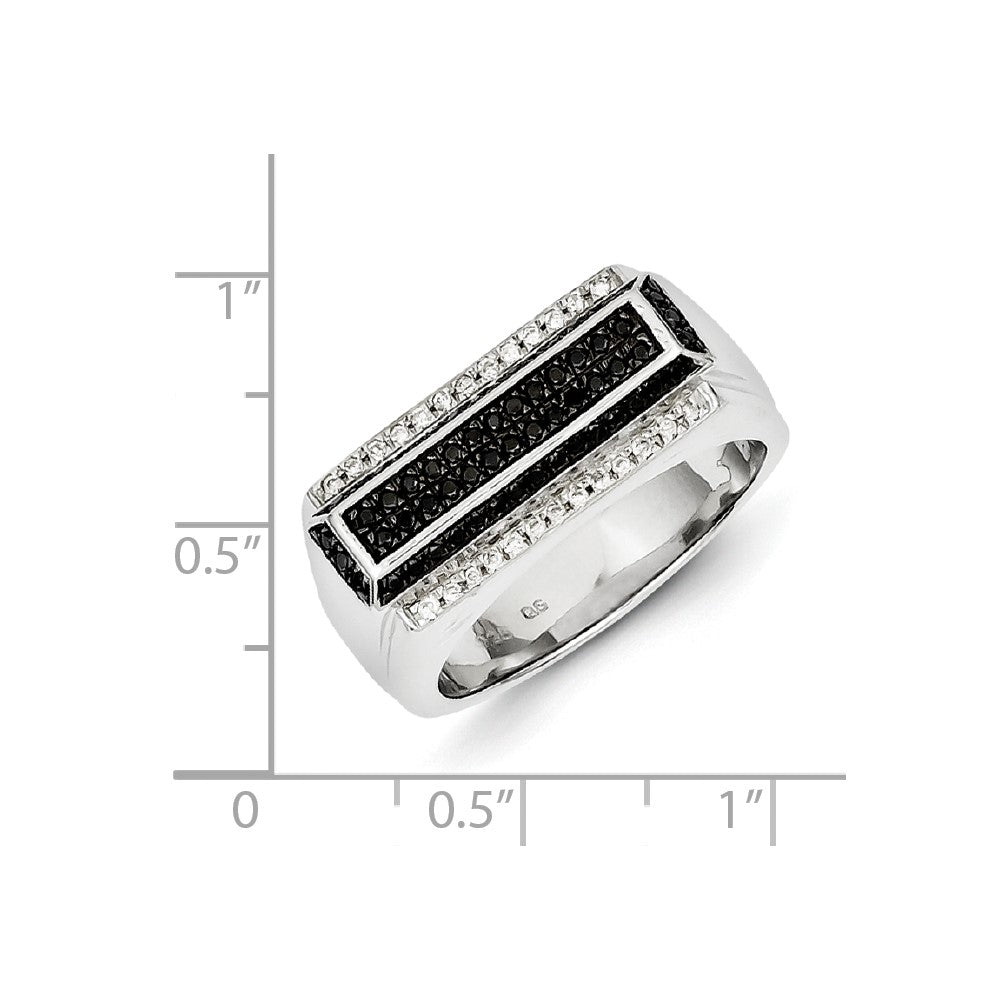 Sterling Silver Rhodium Plated Black and White Diamond Men's Ring