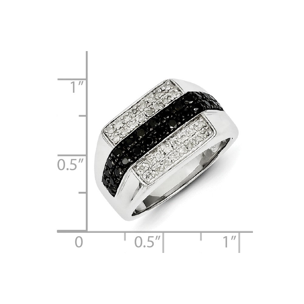 Sterling Silver Rhodium Plated Black and White Diamond Men's Ring