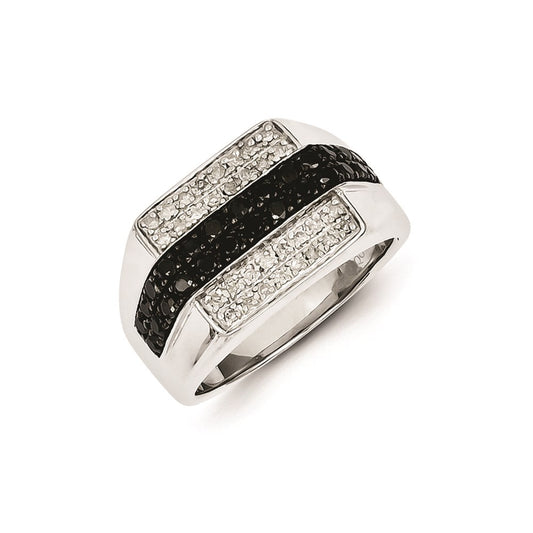 Sterling Silver Rhodium Plated Black and White Diamond Men's Ring