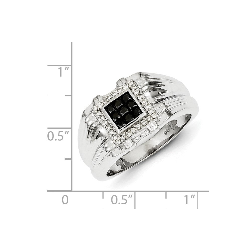 Sterling Silver Black and White Diamond Square Men's Ring