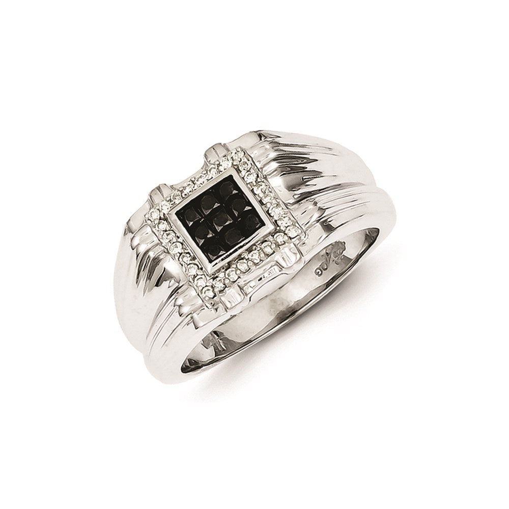 Sterling Silver Black and White Diamond Square Men's Ring