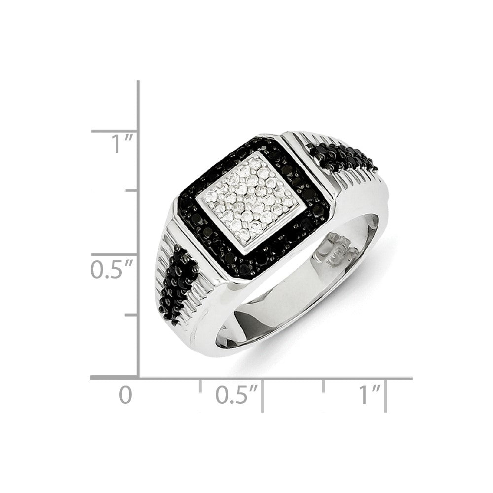 Sterling Silver Rhodium Plated Black and White Diamond Men's Ring