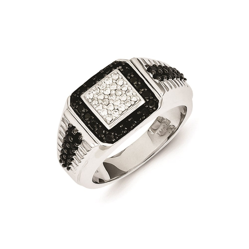 Sterling Silver Rhodium Plated Black and White Diamond Men's Ring