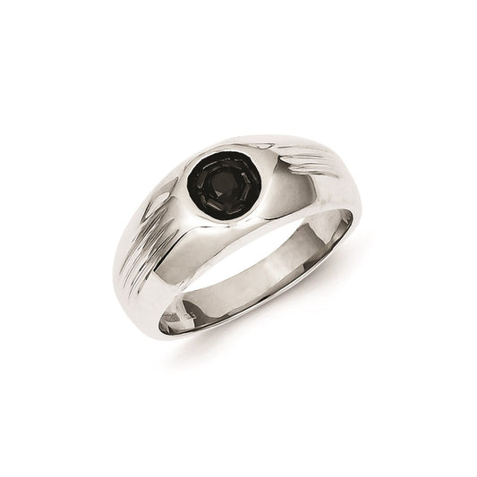 Sterling Silver Black Rhodium Black Diamond Circle Men's Ring