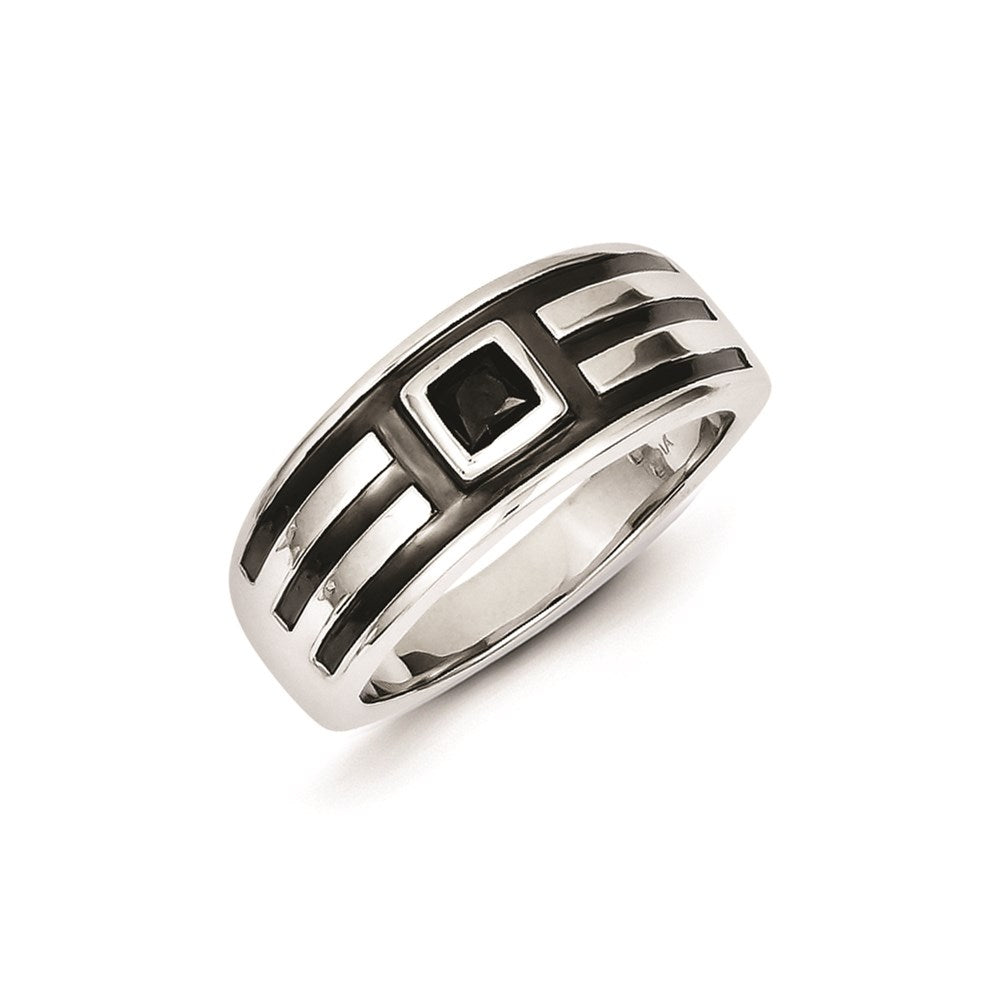 Sterling Silver Black u0026 Black Rhodium Diamond Men's Ring