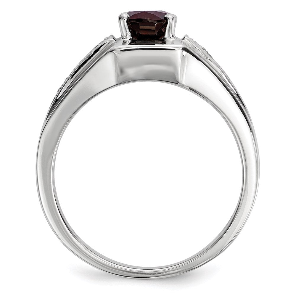 Sterling Silver Garnet u0026 Diamond Men's Ring