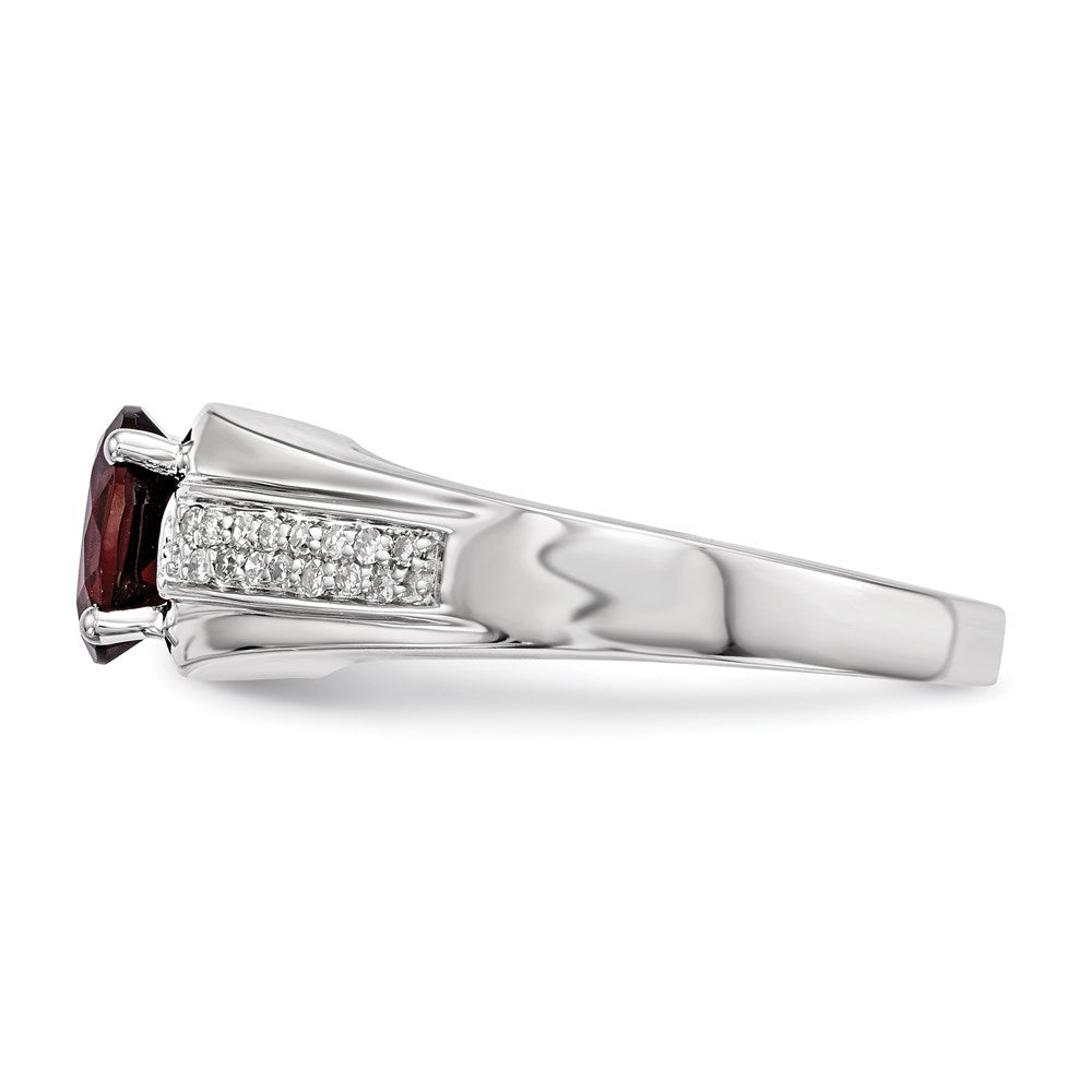 Sterling Silver Garnet u0026 Diamond Men's Ring