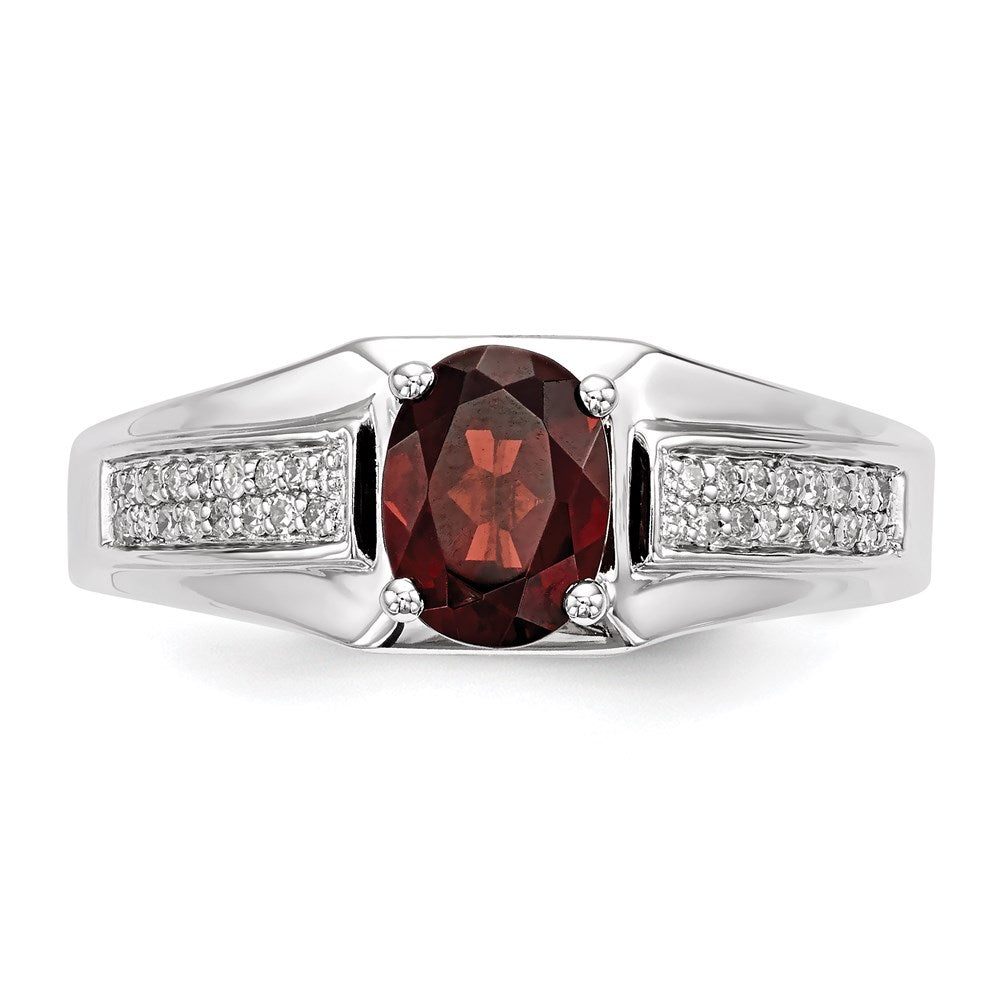 Sterling Silver Garnet u0026 Diamond Men's Ring