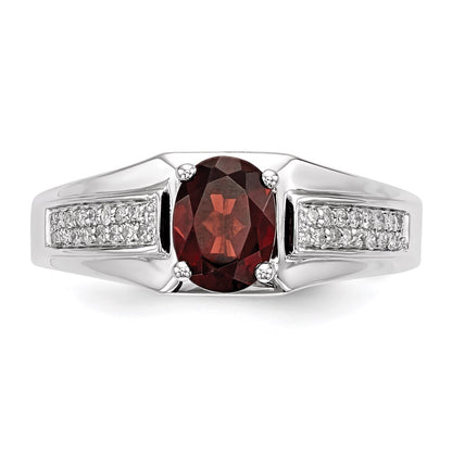 Sterling Silver Garnet u0026 Diamond Men's Ring