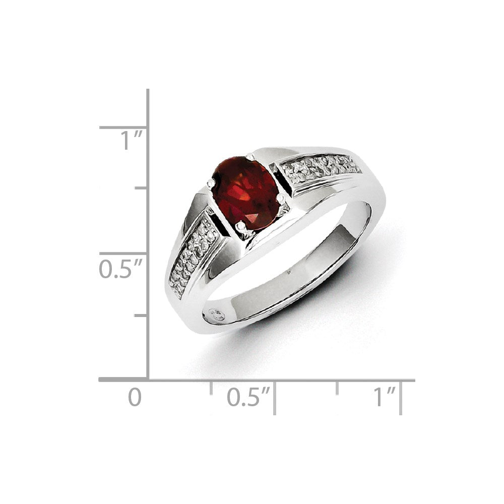 Sterling Silver Garnet u0026 Diamond Men's Ring