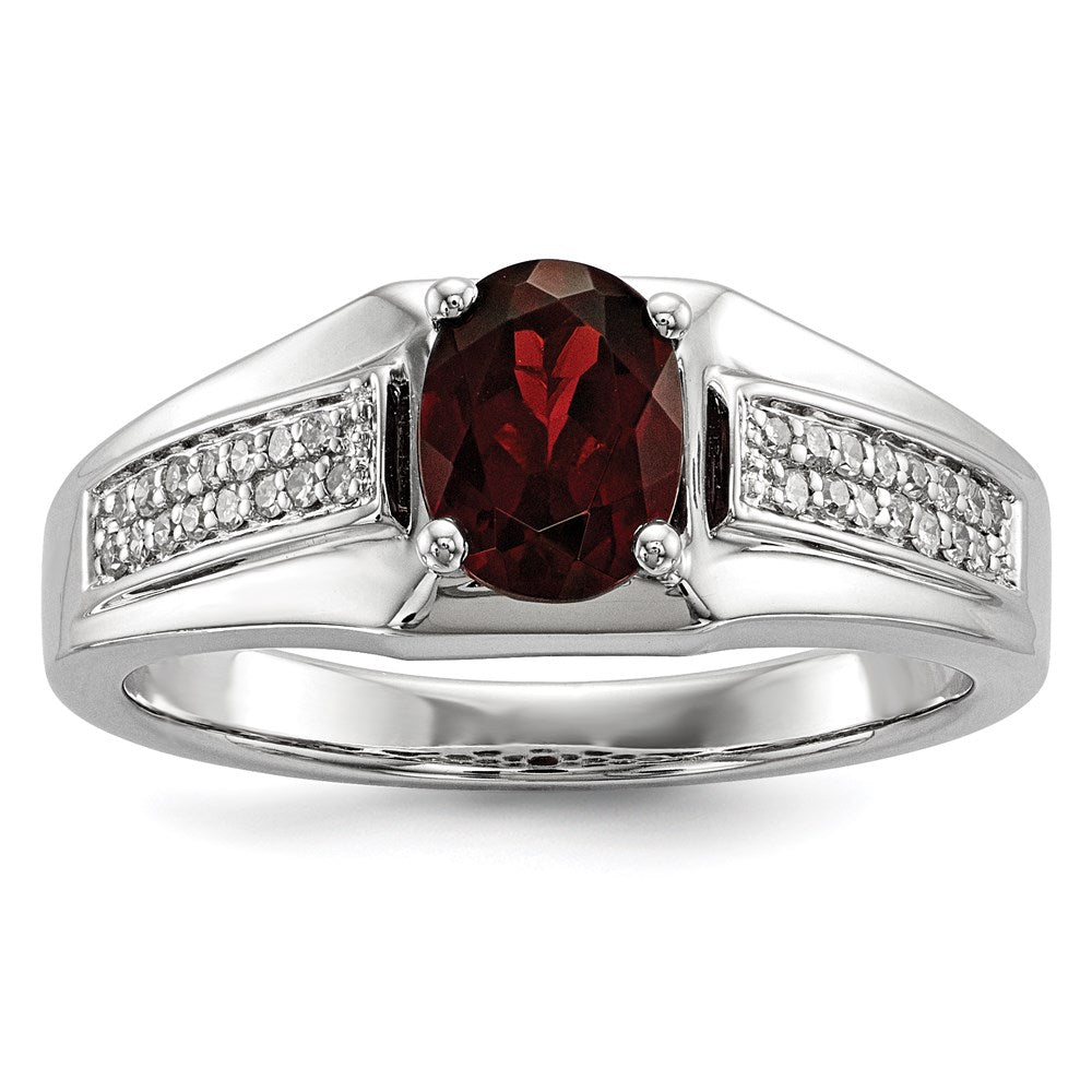 Sterling Silver Garnet u0026 Diamond Men's Ring