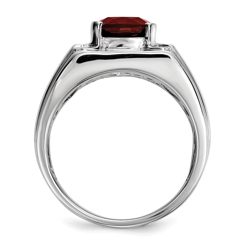 White Night Sterling Silver Rhodium-plated Garnet and Diamond Square Men's Ring