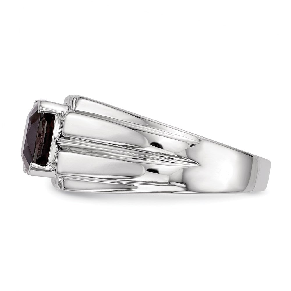 White Night Sterling Silver Rhodium-plated Garnet and Diamond Square Men's Ring