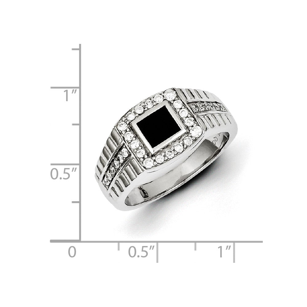 Sterling Silver Rhodium Plated Diamond u0026 Black Onyx Men's Ring