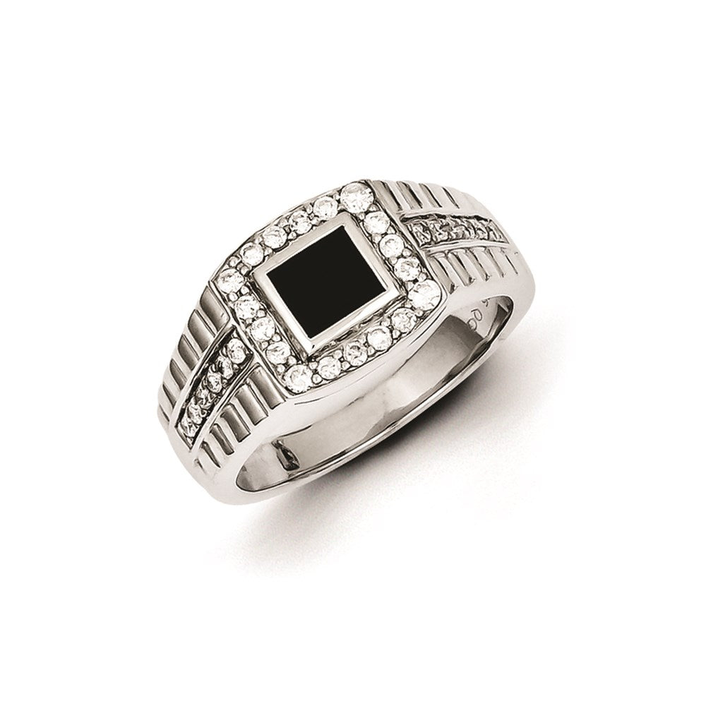 Sterling Silver Rhodium Plated Diamond u0026 Black Onyx Men's Ring