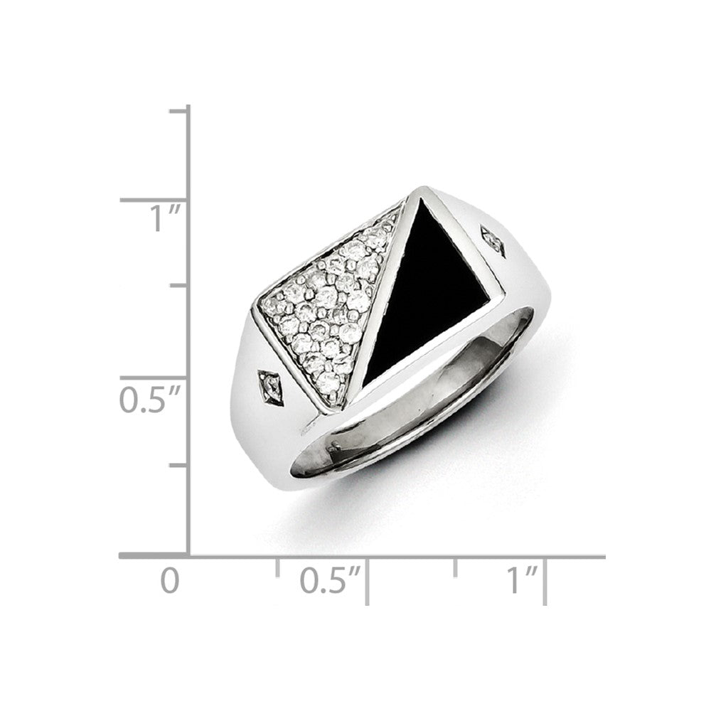 Sterling Silver Rhodium Plated Onyx u0026 Diamond Men's Ring