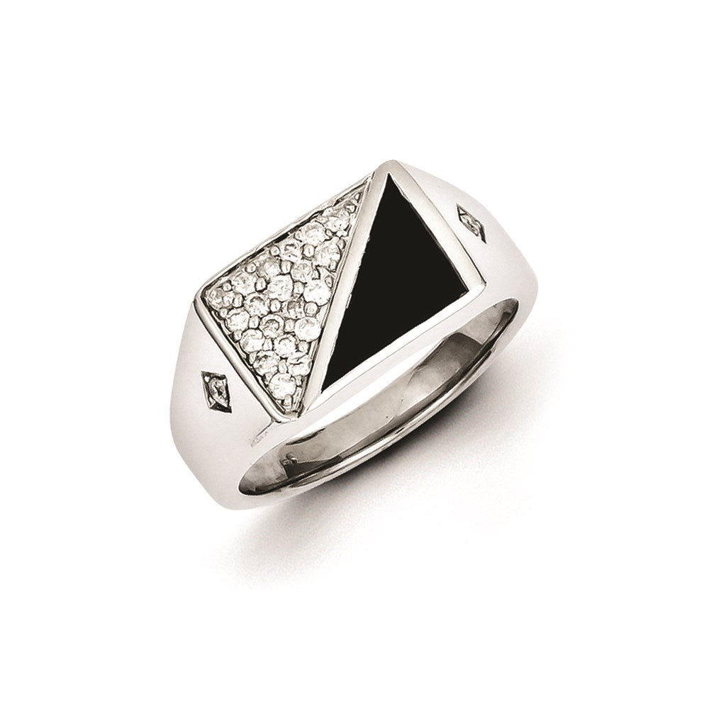 Sterling Silver Rhodium Plated Onyx u0026 Diamond Men's Ring