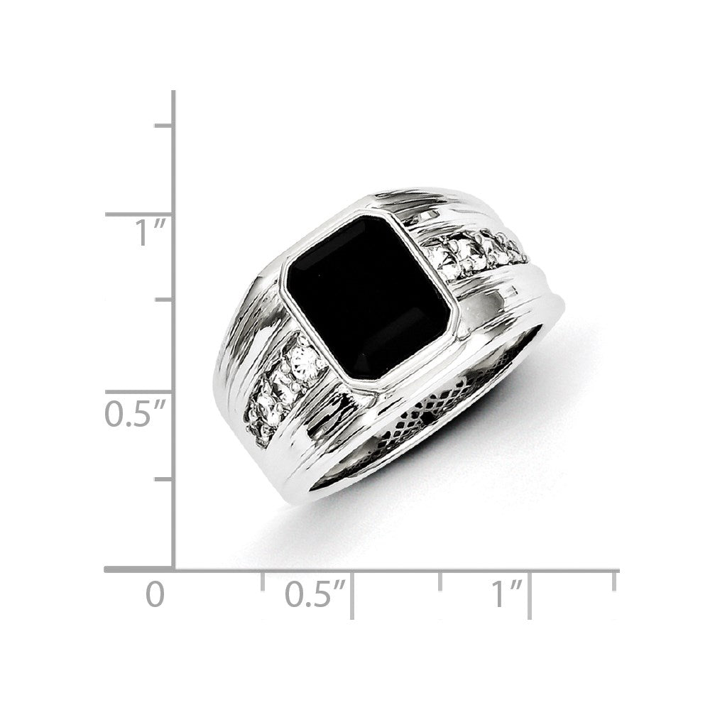 Sterling Silver White Sapphire u0026 Onyx Square Men's Ring