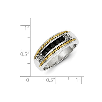 Sterling Silver and Gold Plated Black u0026 White Diamond Men's Ring