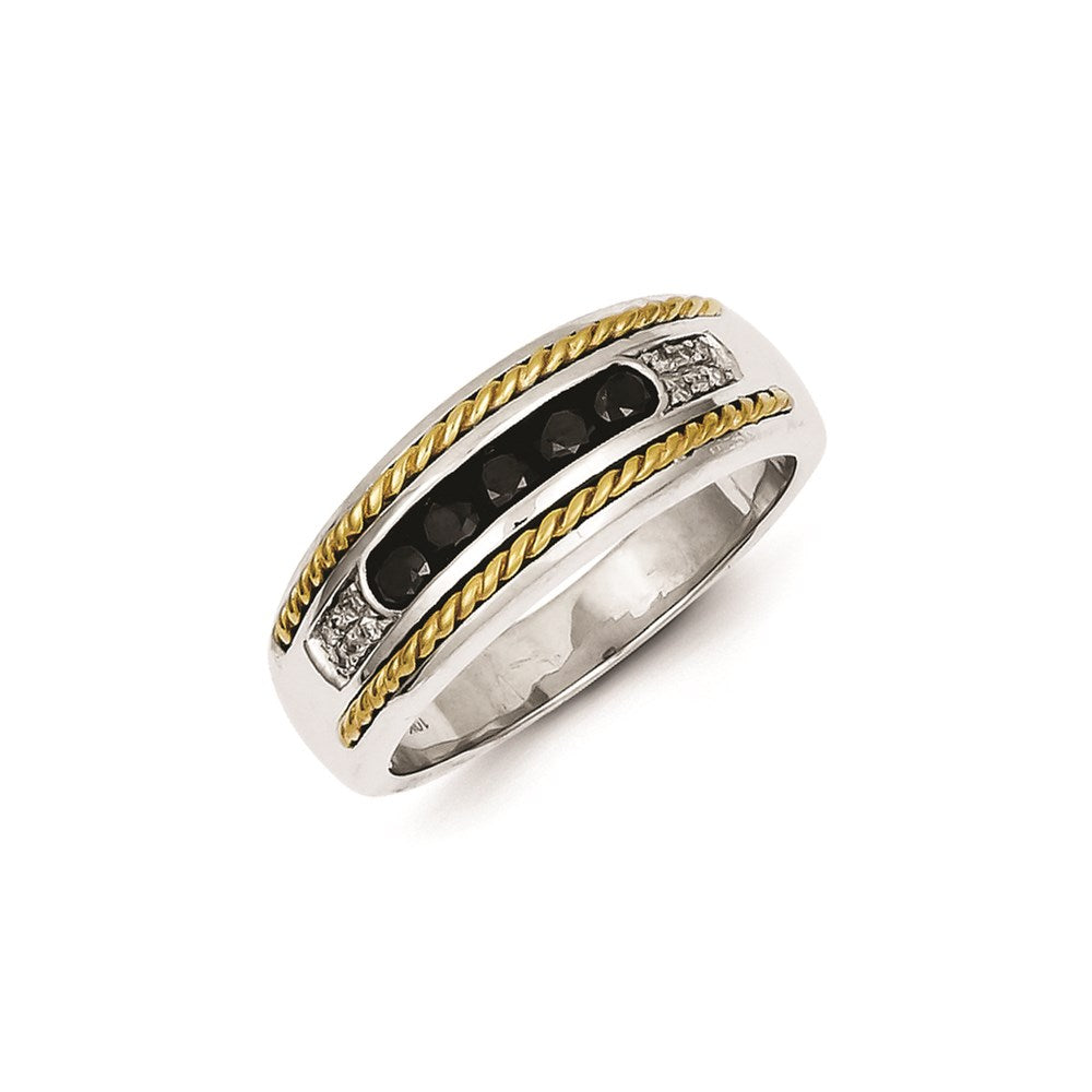 Sterling Silver and Gold Plated Black u0026 White Diamond Men's Ring