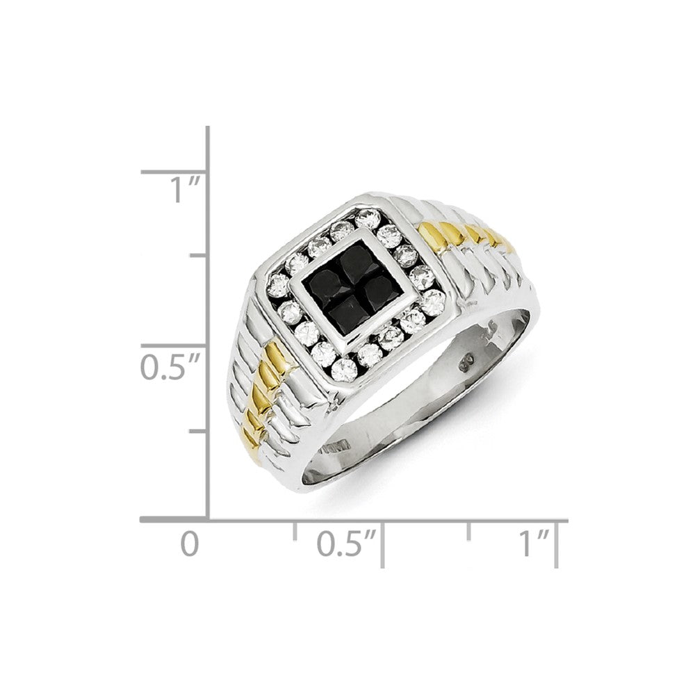 Sterling Silver and Gold Plated Black u0026 White Diamond Square Men's Ring