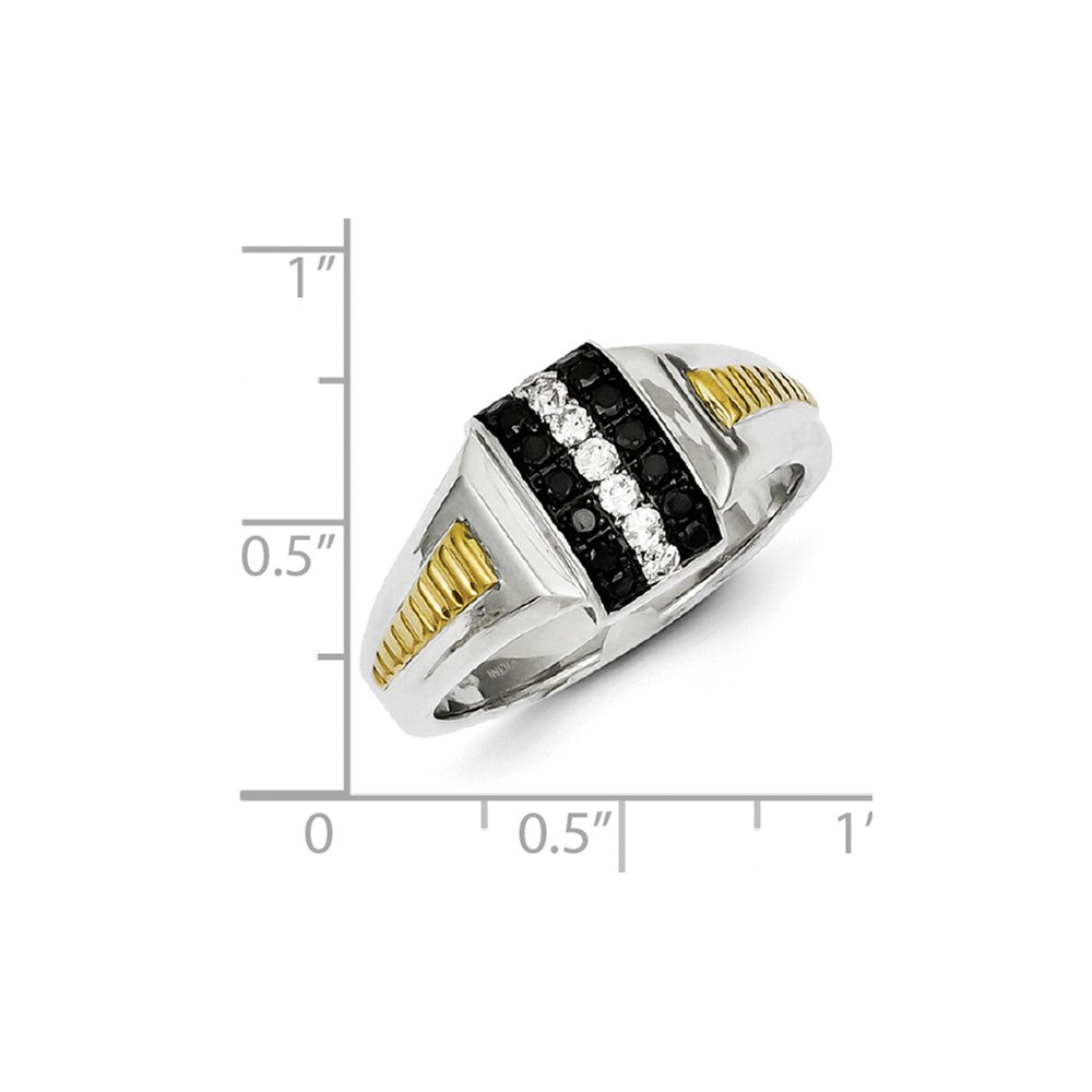 Sterling Silver and Gold Plated Black and White Diamond Men's Ring